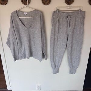 Stars Above Heather Gray Knit V-Neck Sweater & Jogger Pajama Set